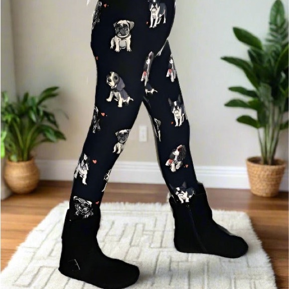 NEW Girls Bulldog Pug Schnauzer Hound Dog Print Leggings Kids Soft Yoga Pant - Picture 1 of 7